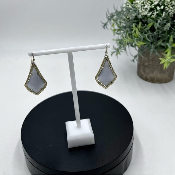 Kendra Scott Alex Slate Cat’s Eye 14K Gold Plated French Wire Earrings - Picture 2 of 12